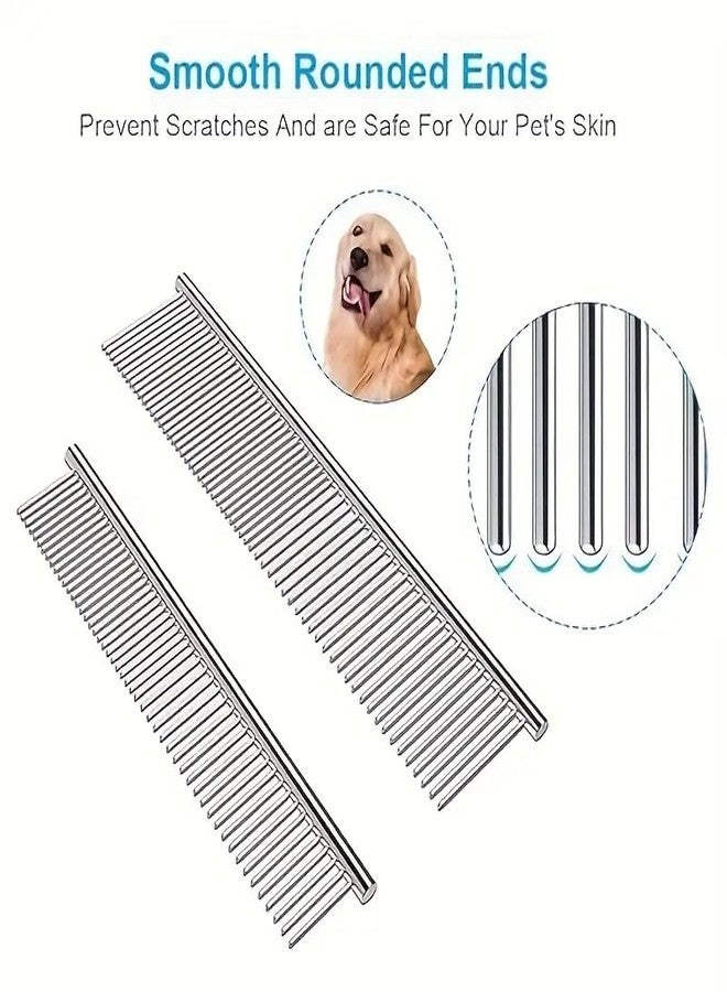 PET FUN مشط الحيوانات الأليفة PET FUN® المصنوع من الفولاذ المقاوم للصدأ للكلاب والقطط - أداة فك التشابك والتزيين - مشط احترافي مزدوج الجوانب لإزالة الشعر المتساقط والعقد والتشابك - آمن ومتين لجميع أنواع شعر الحيوانات الأليفة - Image 2